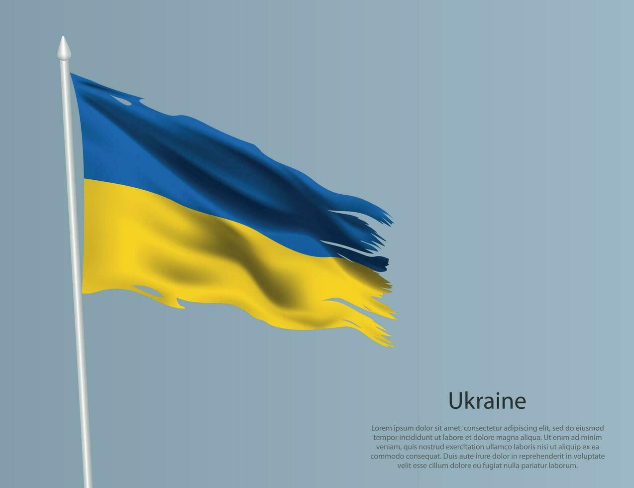 zottig National Flagge von Ukraine. wellig zerrissen Stoff auf Blau Hintergrund vektor