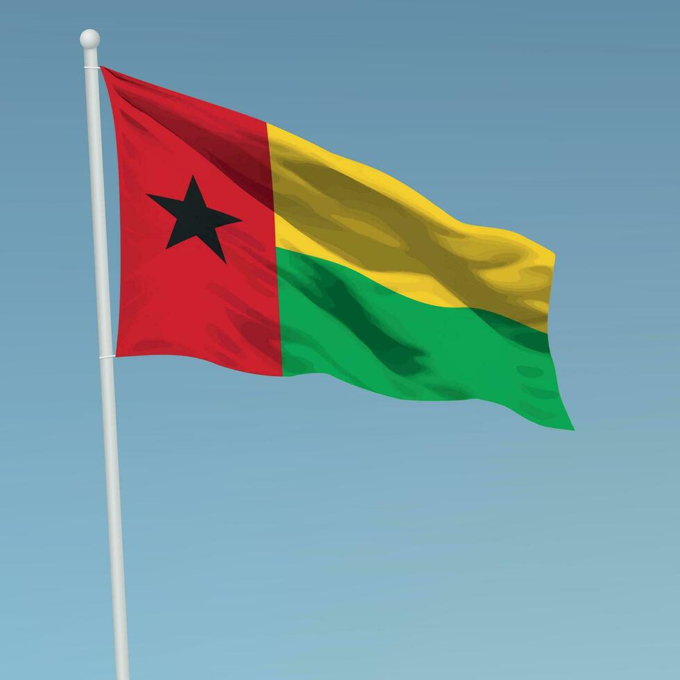vinka flagga av guinea-bissau på flaggstång. mall för oberoende dag vektor