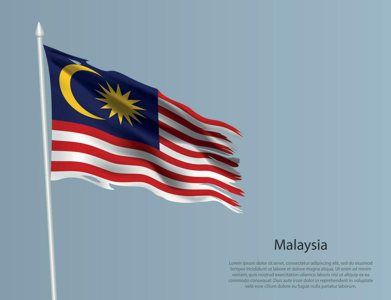 ojämn nationell flagga av malaysia. vågig trasig tyg på blå bakgrund vektor