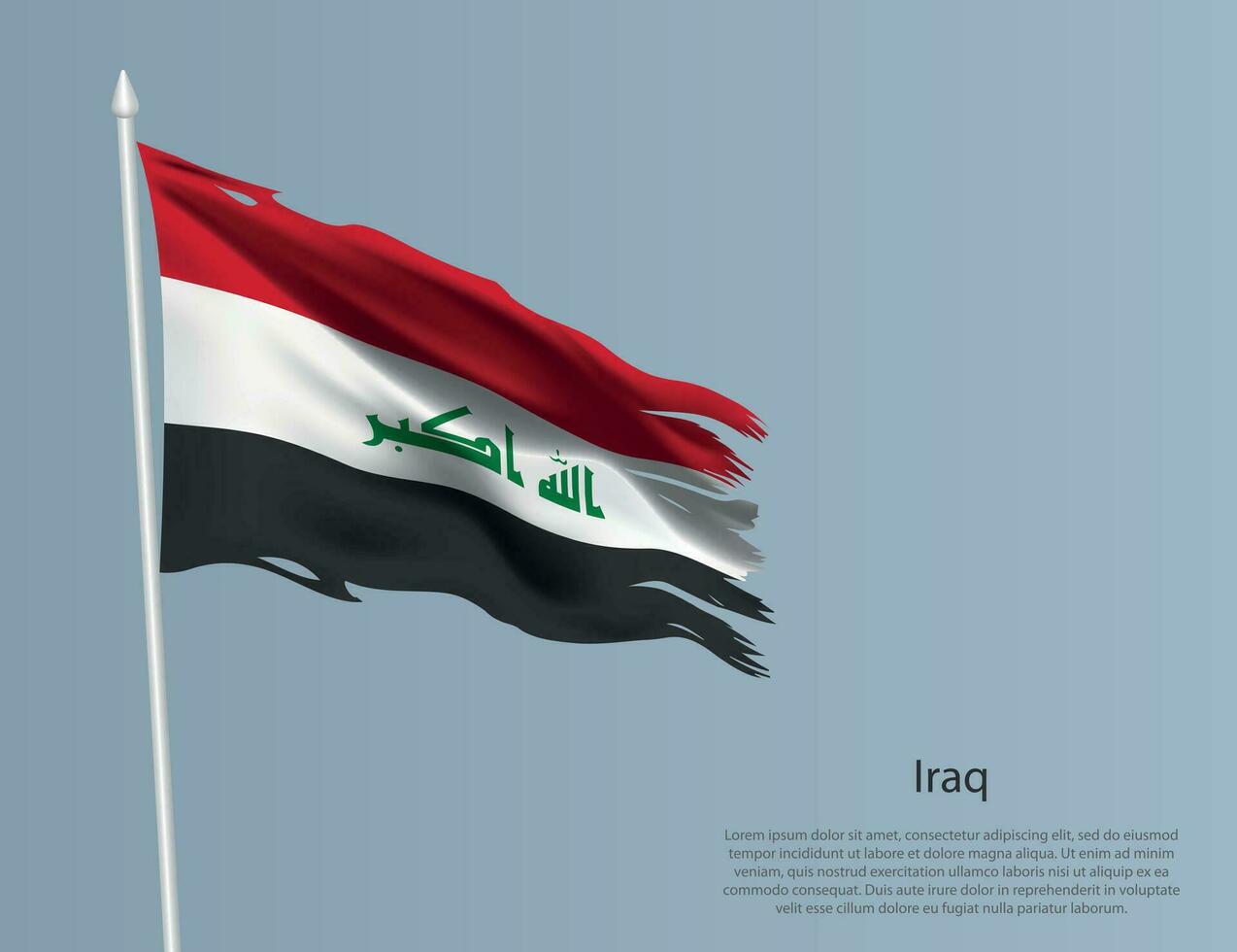ojämn nationell flagga av irak. vågig trasig tyg på blå bakgrund vektor