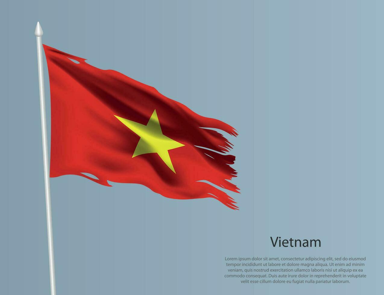 zottig National Flagge von Vietnam. wellig zerrissen Stoff auf Blau Hintergrund vektor