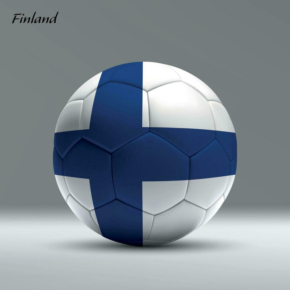 3d realistisk fotboll boll imed flagga av finland på studio bakgrund vektor