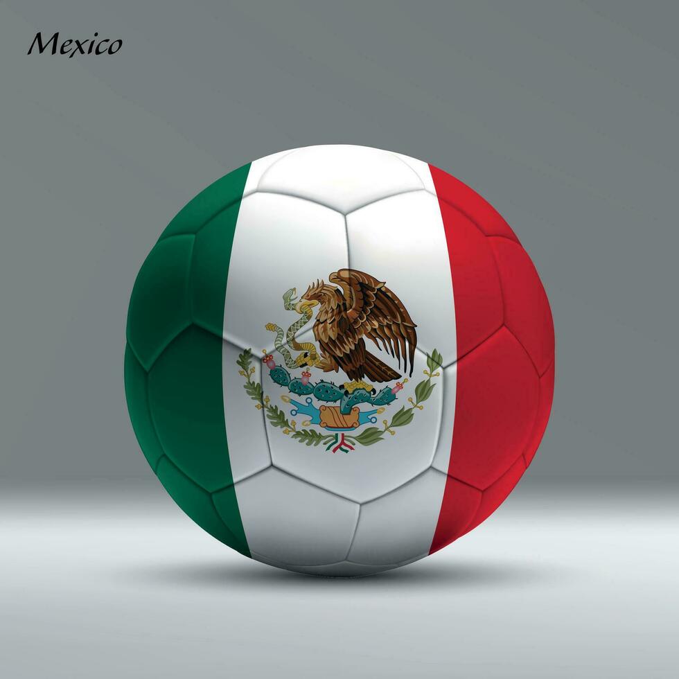 3d realistisch Fußball Ball ich mit Flagge von Mexiko auf Studio Hintergrund vektor