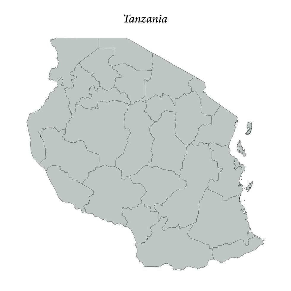 enkel platt Karta av tanzania med gränser vektor