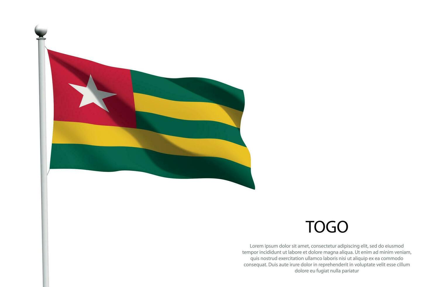 nationell flagga Togo vinka på vit bakgrund vektor