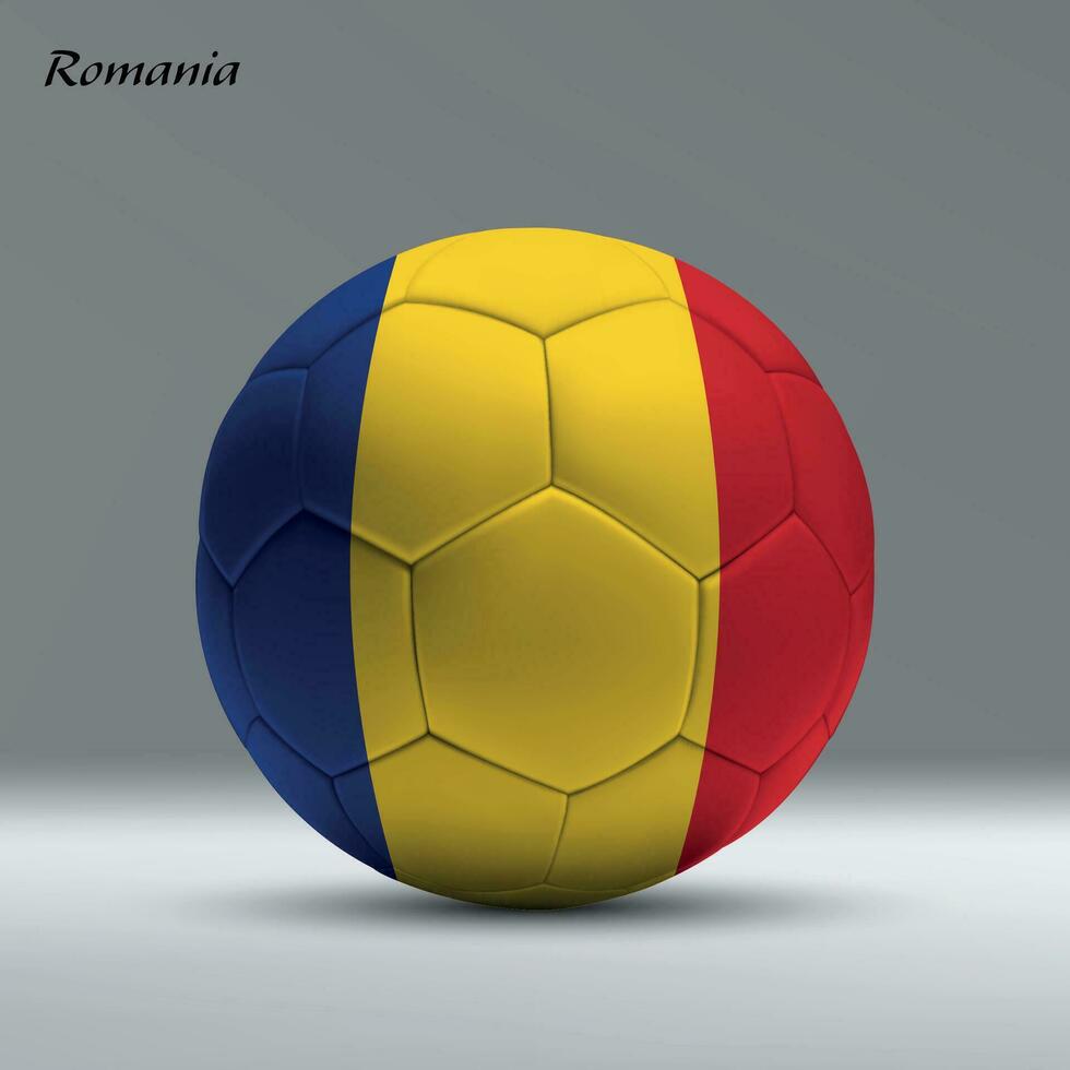 3d realistisk fotboll boll imed flagga av rumänien på studio bakgrund vektor