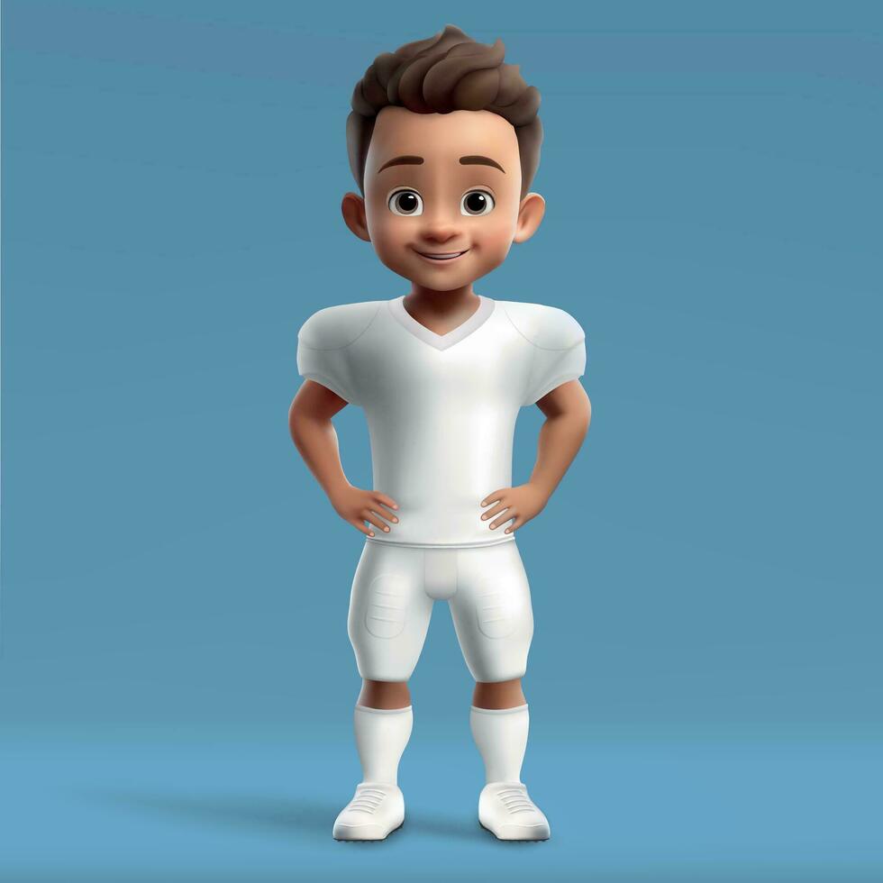 3d Karikatur süß jung amerikanisch Fußball Spieler im leer Weiß Kit vektor