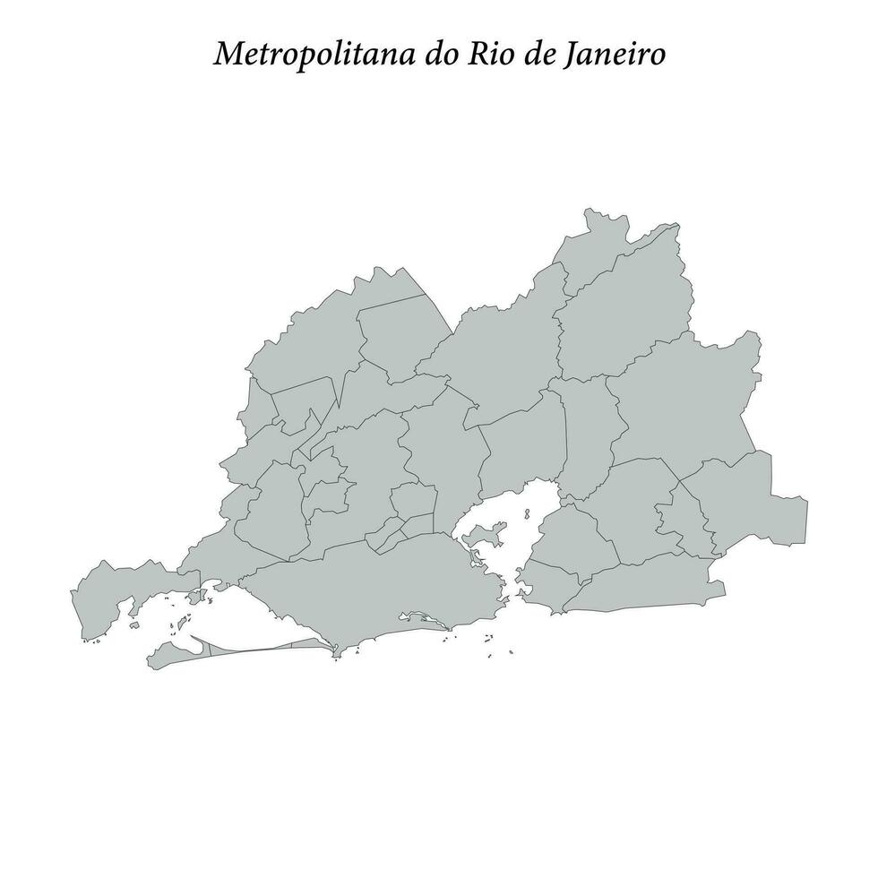 Karta av metropolitana do rio de janeiro är en mesoregion i rio de janeiro med gränser kommuner vektor