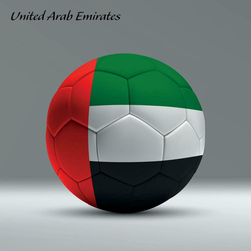 3d realistisch Fußball Ball ich mit Flagge von vereinigt arabisch Emirate auf Studio Hintergrund vektor
