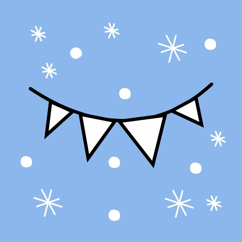 Weihnachtsflaggen auf blauem quadratischem Hintergrund - Farbe-Abbildung. Neujahr, Urlaub, Winter vektor