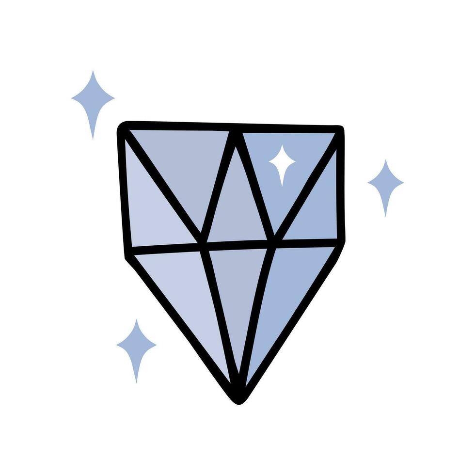 Blau Diamant Vektor Symbol. ein teuer hell Edelstein funkelt und leuchtet. schön kostbar Kristall, Prisma. Hand gezeichnet Gekritzel isoliert auf Weiß. eben Karikatur Clip Art zum drucken, Logo, Geschäfte, Netz