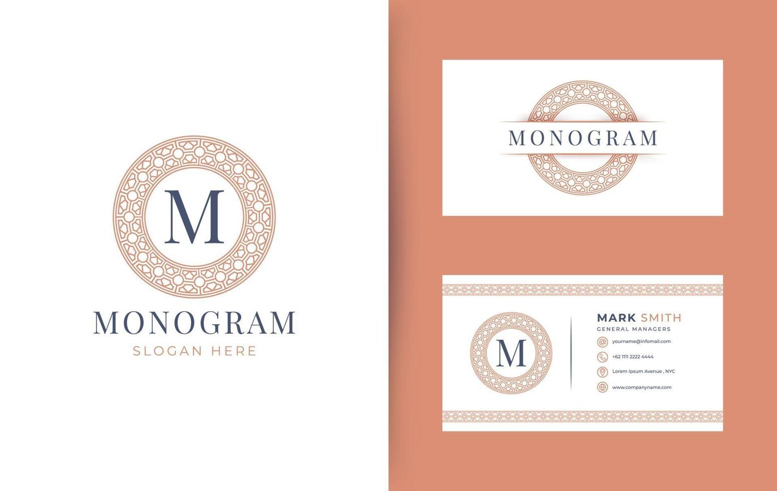 m-Monogramm-Buchstaben-Logo mit geometrischem Kreis-Abzeichen-Design, Vintage-Minimal-Visitenkarten-Monogramm-Logo-Vorlage vektor