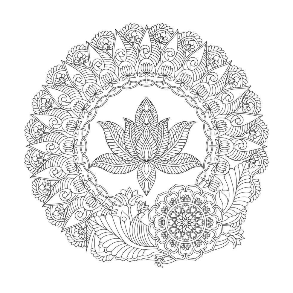 invecklad lotus mandala färg bok sida för kdp bok interiör vektor