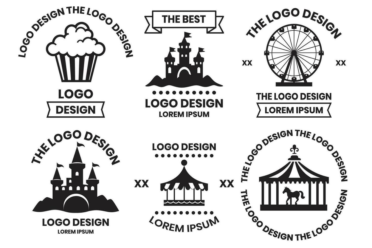 karneval och festival logotyper i årgång stil vektor