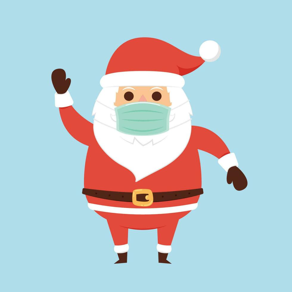Karikatur Weihnachten Abbildungen isoliert auf Pastell. komisch glücklich Santa claus Charakter mit Geschenk, Tasche mit die Geschenke, winken und Gruß. zum Weihnachten Karten, Banner. vektor