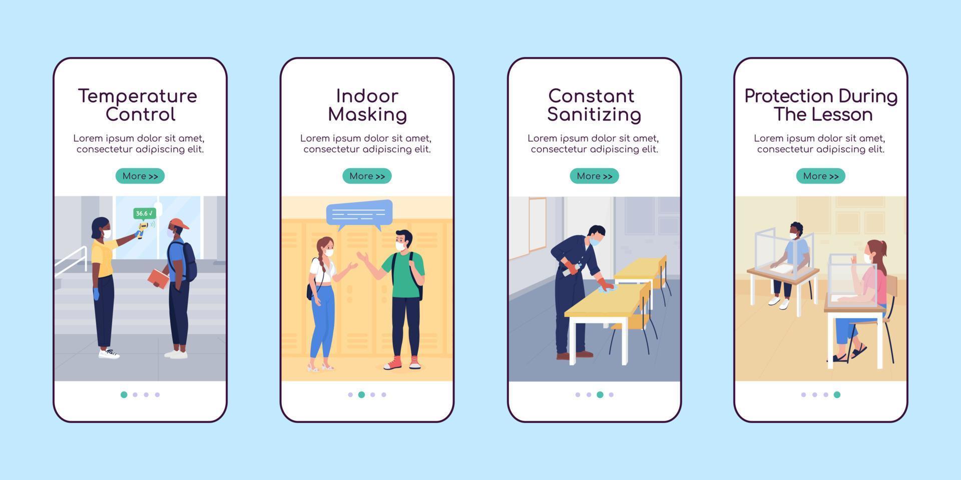 Wiedereröffnung der Schule beim Onboarding der mobilen App-Bildschirm-Flat-Vektor-Vorlage vektor