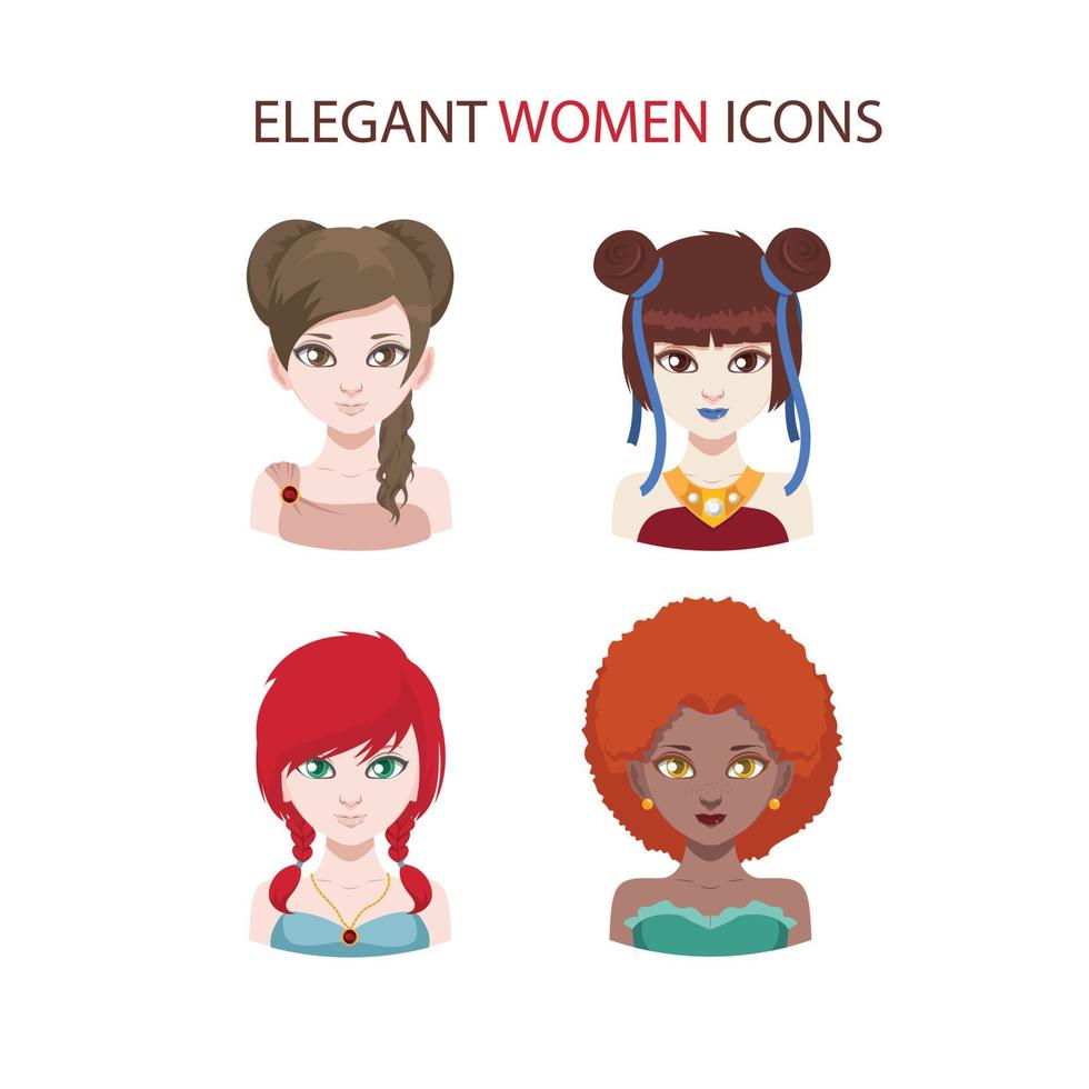 uppsättning av fyra fashionabla kvinnor ikoner vektor
