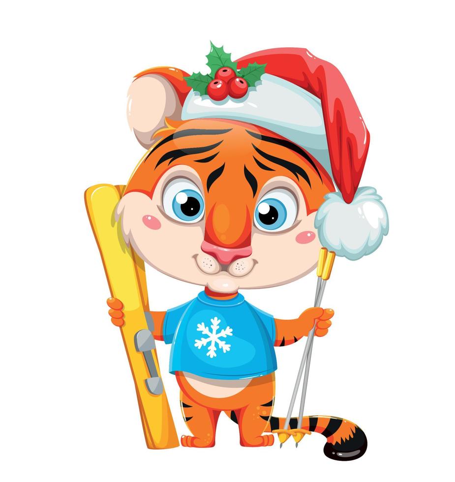 Frohe Weihnachten. süße Zeichentrickfigur Tiger vektor