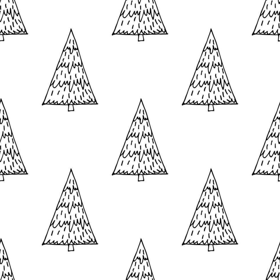 sömlös mönster med geometrisk minimal scandinavian jul träd klotter för dekorativ skriva ut, omslag papper, hälsning kort och tyg vektor