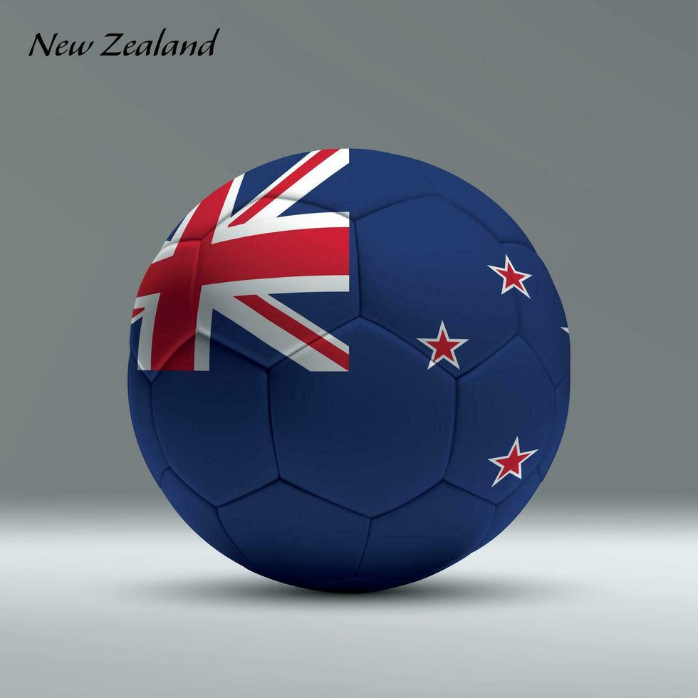 3d realistisk fotboll boll imed flagga av ny zealand på studio bakgrund vektor