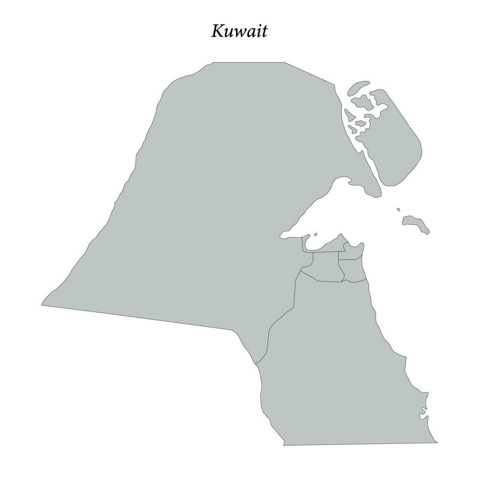 enkel platt Karta av kuwait med gränser vektor