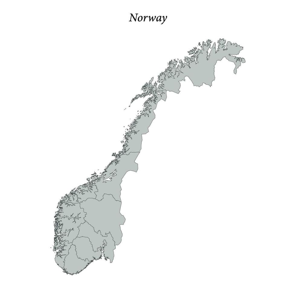 enkel platt Karta av Norge med gränser vektor