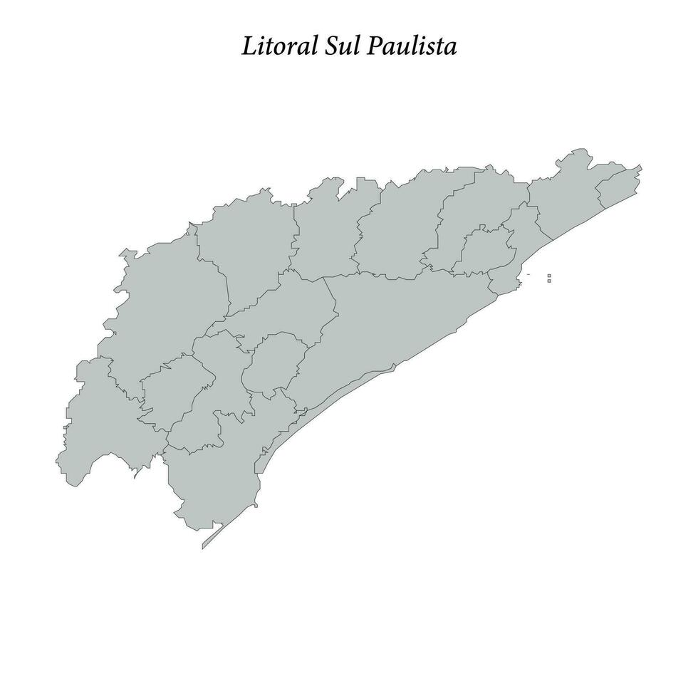 Karte von litoral sul paulista ist ein Mesoregion im sao Paulo mit Grenzen Gemeinden vektor