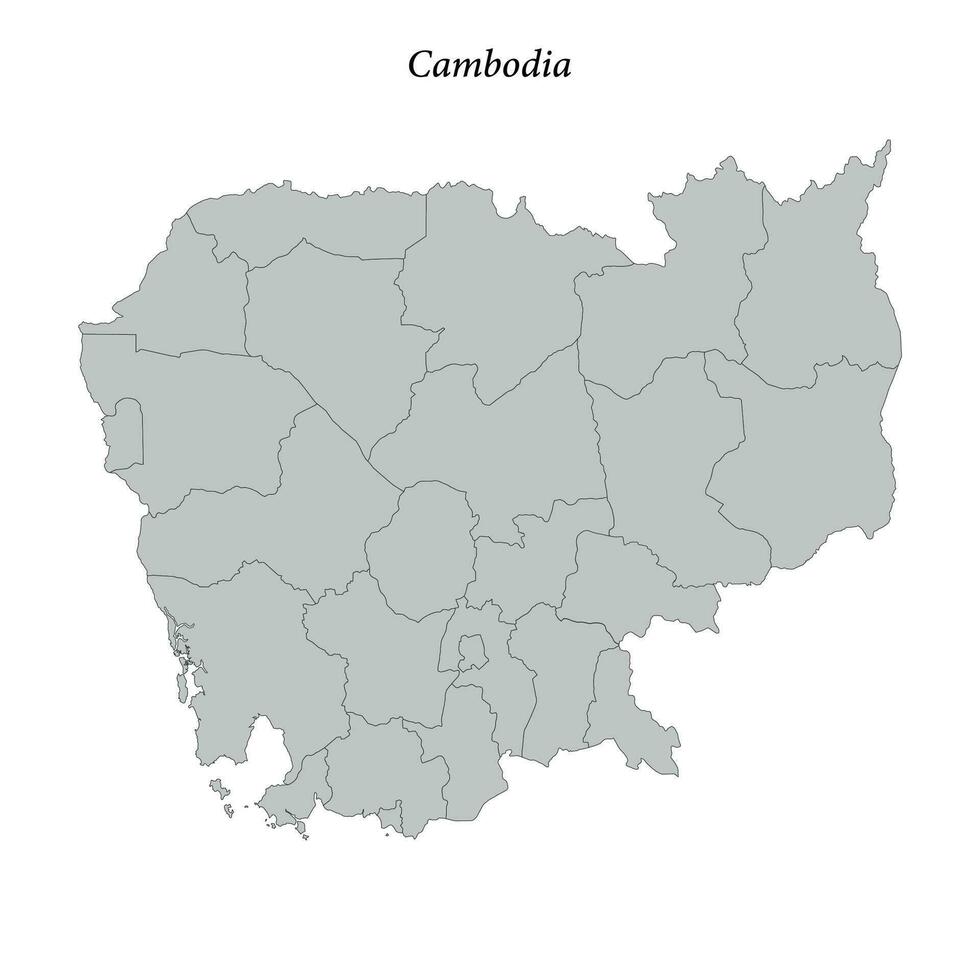 enkel platt Karta av cambodia med gränser vektor