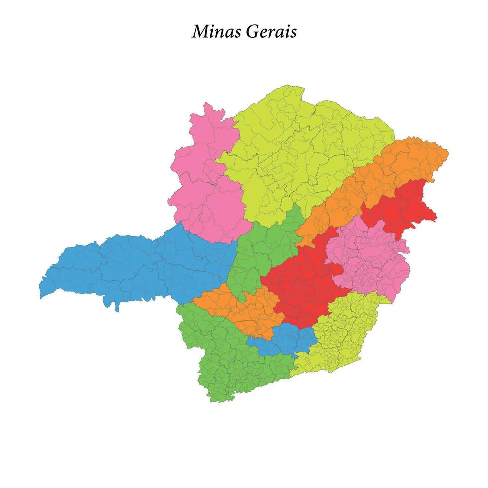 färgad Karta av minas gerais, stat Brasilien, med gränser regioner vektor
