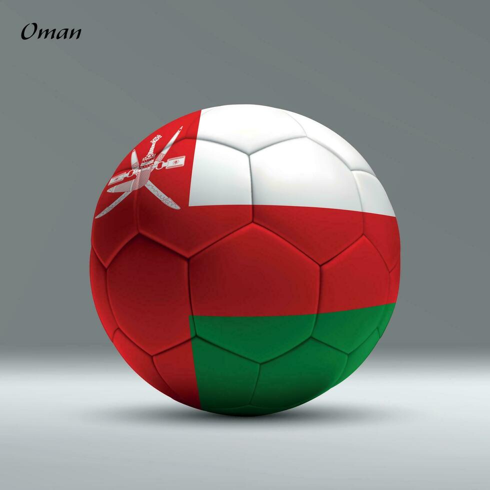 3d realistisch Fußball Ball ich mit Flagge von Oman auf Studio Hintergrund vektor