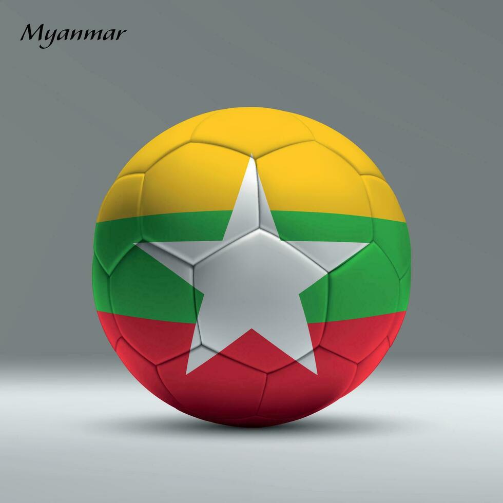 3d realistisk fotboll boll imed flagga av myanmar på studio bakgrund vektor