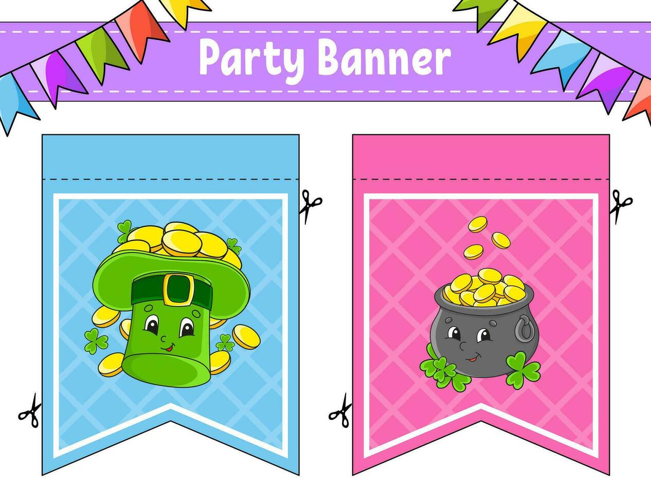 Party-Banner. mit süßen Zeichentrickfiguren. für Feiertage, Geburtstag, festlich. Vektor-Illustration. vektor
