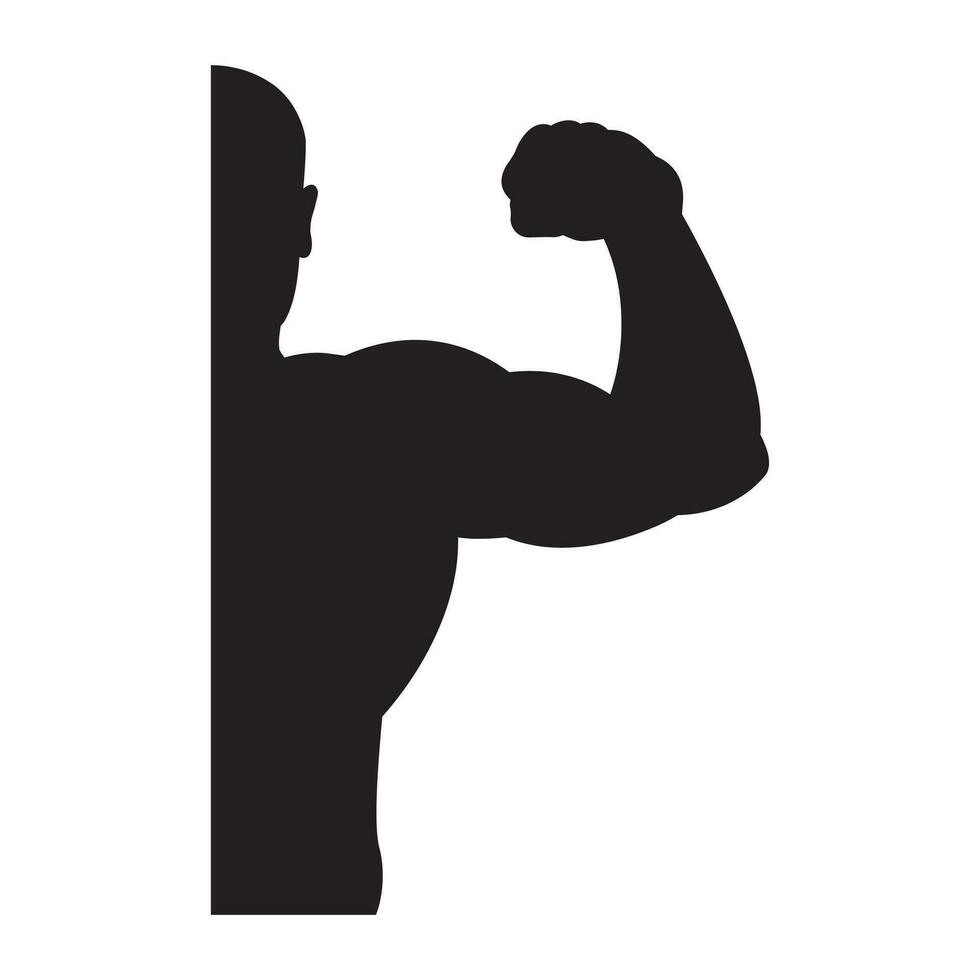Bodybuilder starker Mann. schwarze Silhouette. Gestaltungselement. Vektor-Illustration isoliert auf weißem Hintergrund. Vorlage für Bücher, Aufkleber, Poster, Karten, Kleidung. vektor