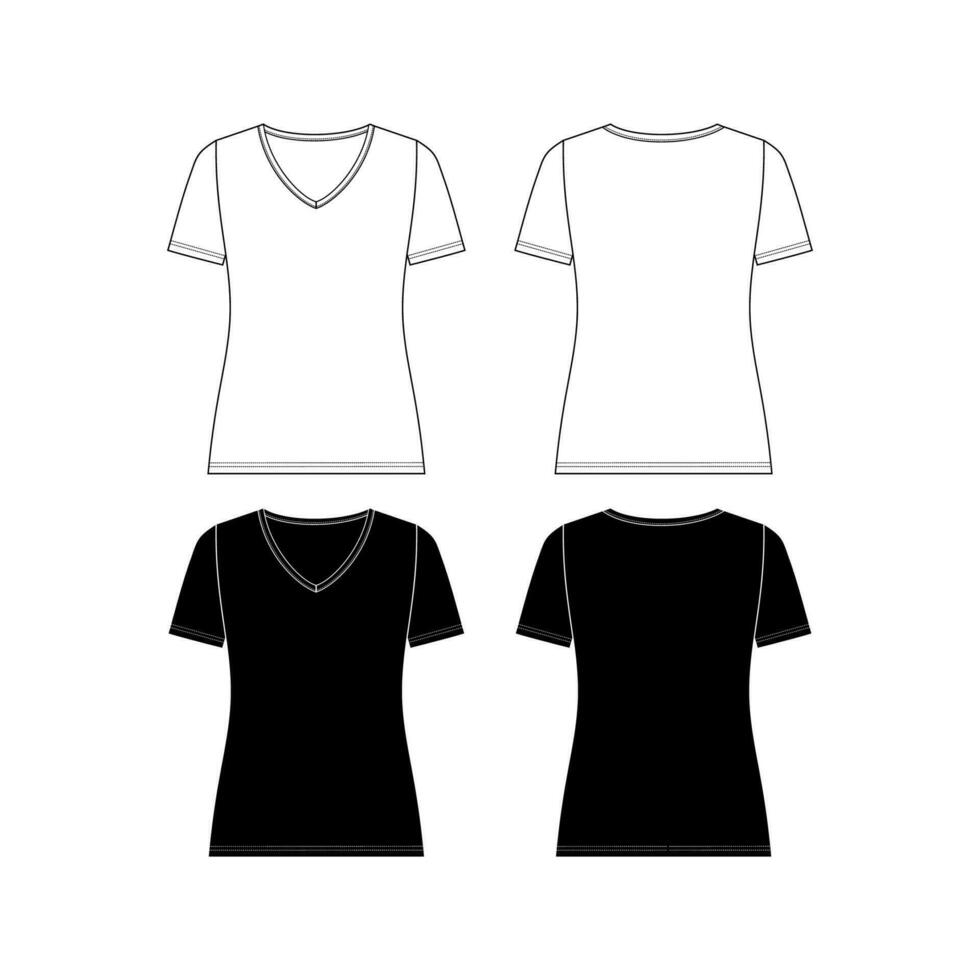 vektor kort med ärmar t-shirt mode cad, kvinna runda nacke tappade axel topp teknisk teckning, mall, platt, skiss.
