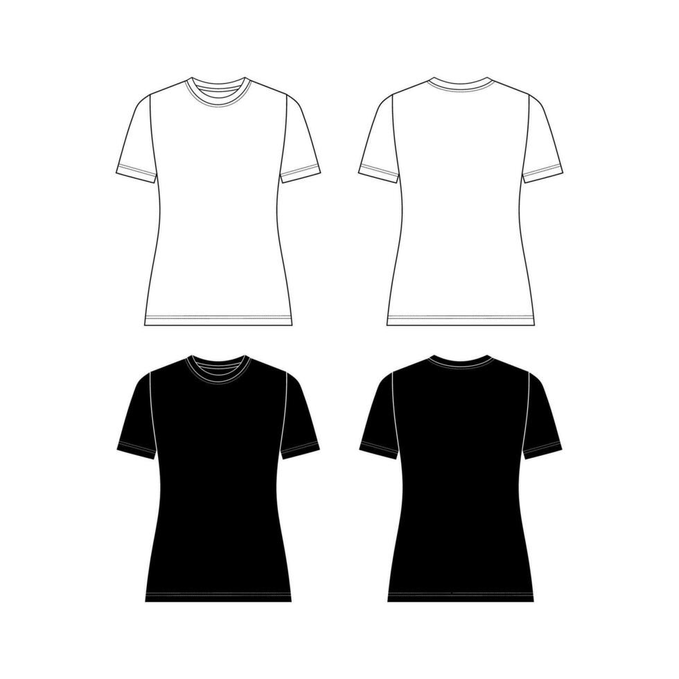 Vektor kurz Ärmel T-Shirt Mode Cad, Frau runden Hals fallen gelassen Schulter oben technisch Zeichnung, Vorlage, Wohnung, skizzieren.