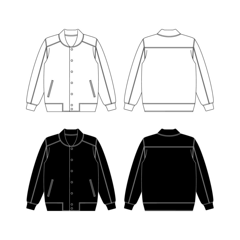 Bomber Jacke Satz, Hand gezeichnet Jacke Gliederung Illustration, beiläufig Kleidung. Vektor technisch skizzieren. Attrappe, Lehrmodell, Simulation Vorlage.