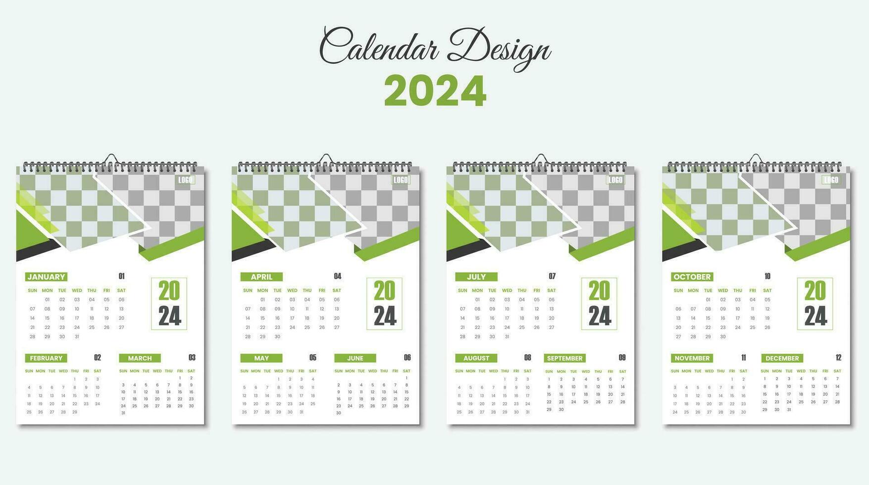 modern företags- vägg kalender med fyra sida för 2024. proffs vektor. vektor