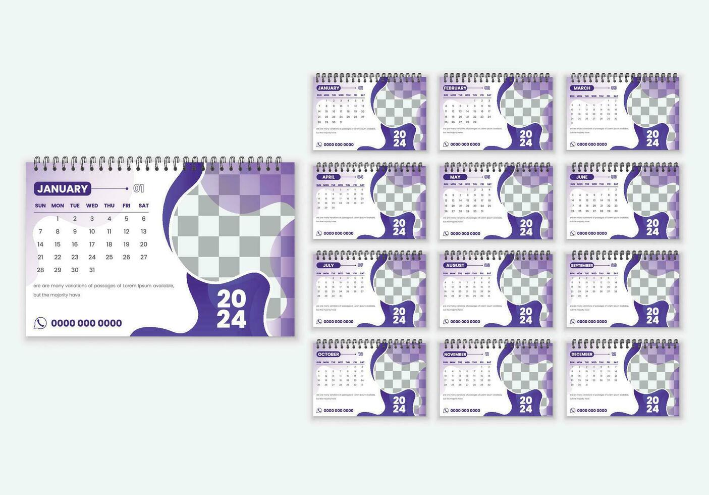 ny år skrivbord kalender design med kreativ abstrakt former. proffs vektor. vektor