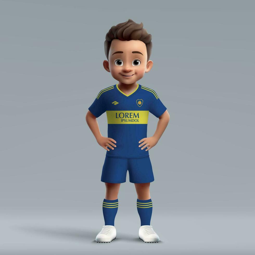 3d Karikatur süß jung Fußball Spieler im Fußball Uniform. vektor