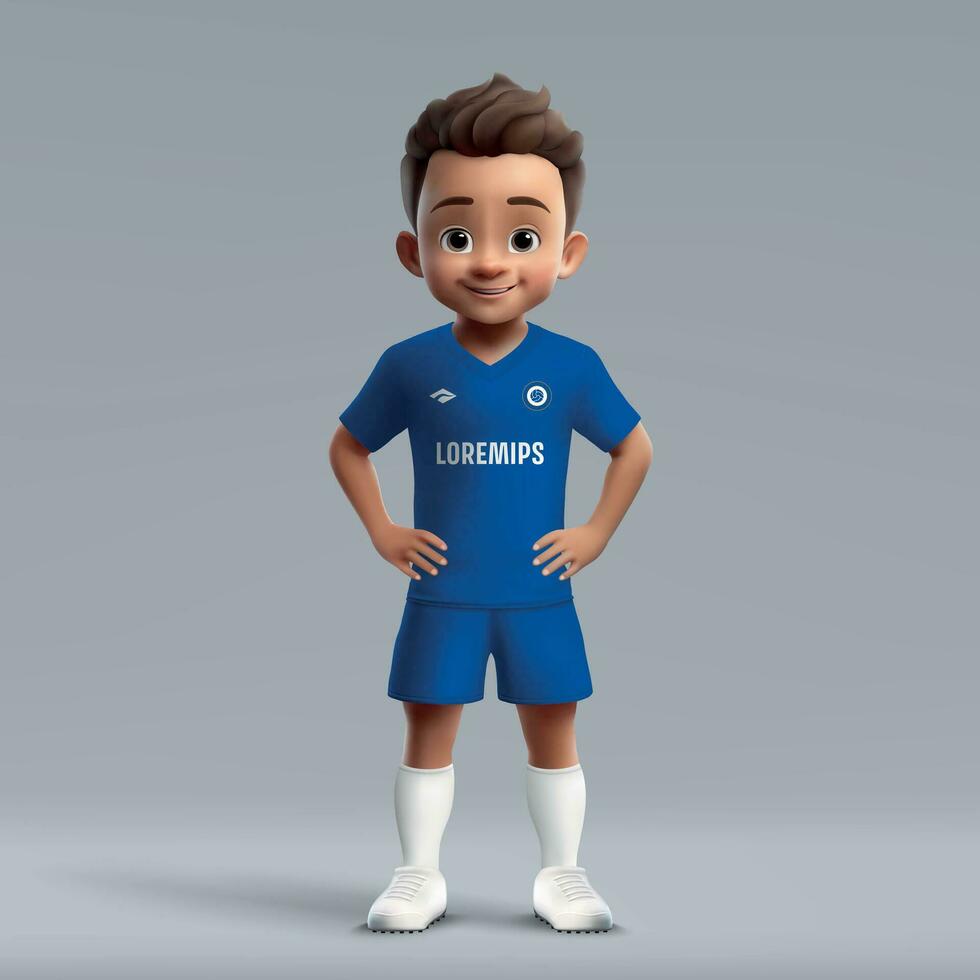 3d Karikatur süß jung Fußball Spieler im Fußball Uniform vektor