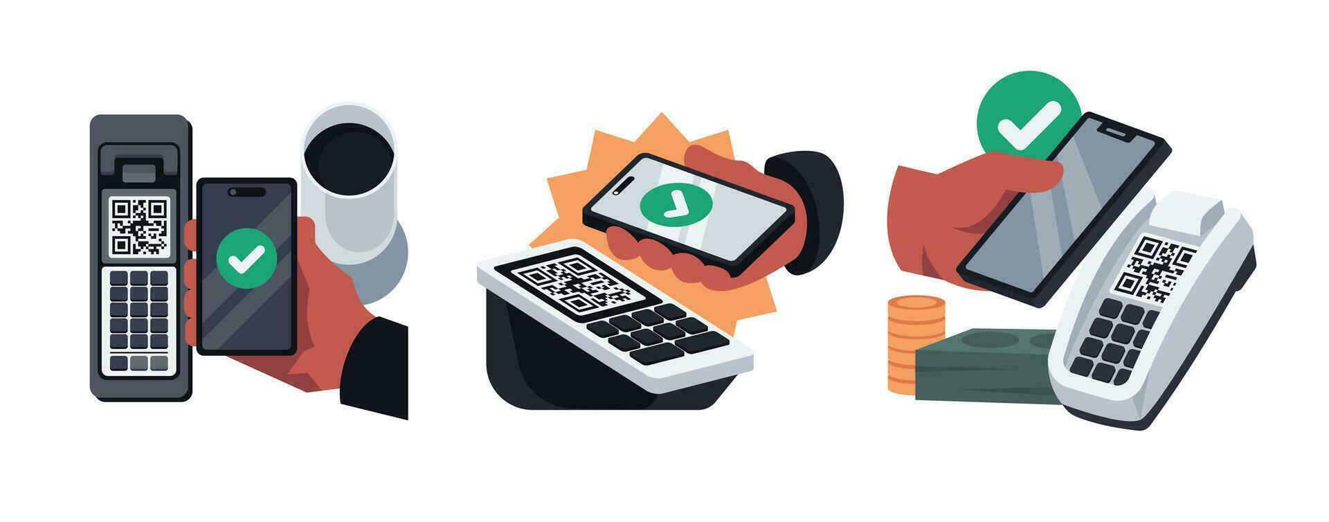 Smartphone und Zahlung Terminal bezahlen mit ein Scan Vektor Illustration einstellen