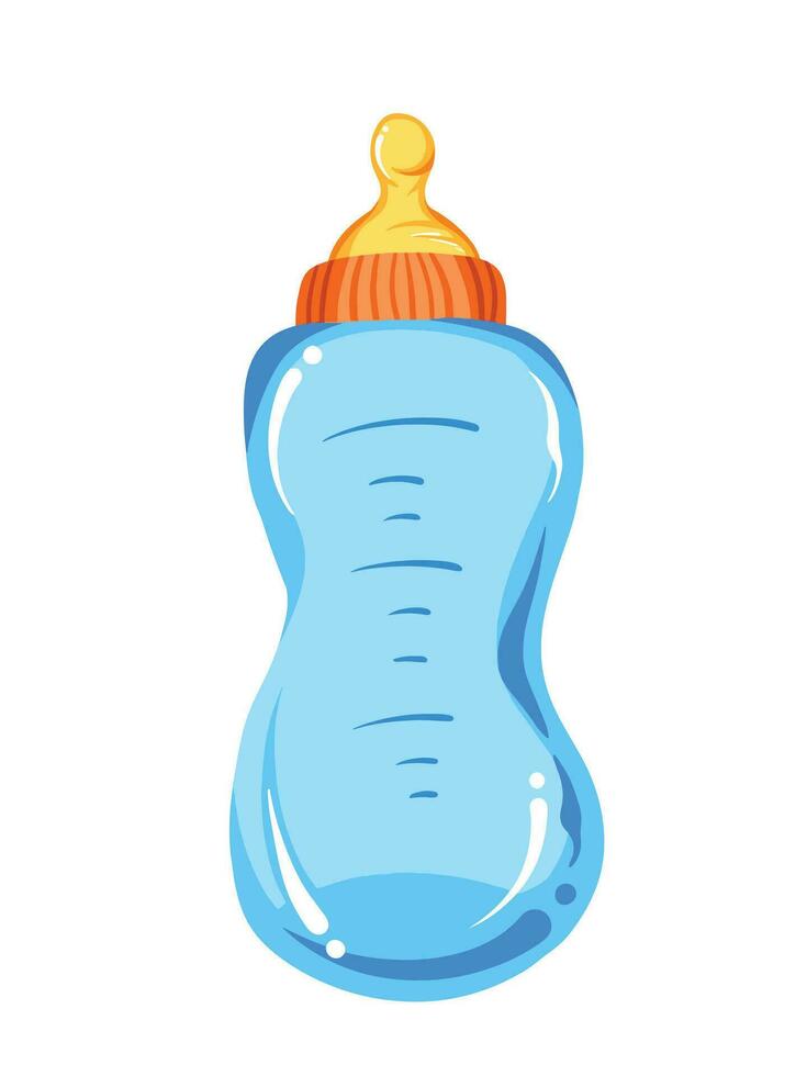 Blau und Orange farbig Baby Flasche Punkte Vektor Illustration isoliert auf Vertikale Weiß Hintergrund. einfach eben Karikatur Kunst gestylt voll farbig Zeichnung.