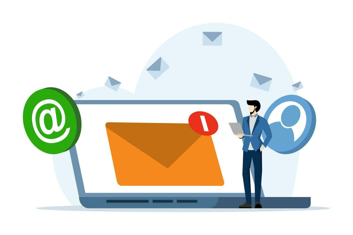 Email Marketing Konzept, Neu Email Benachrichtigung auf Laptop Computer Bildschirm eben Vektor Illustration, Direkte Digital Marketing, ungelesen Botschaft Erinnerung, zum Netz Banner, Landung Buchseite, Infografik.