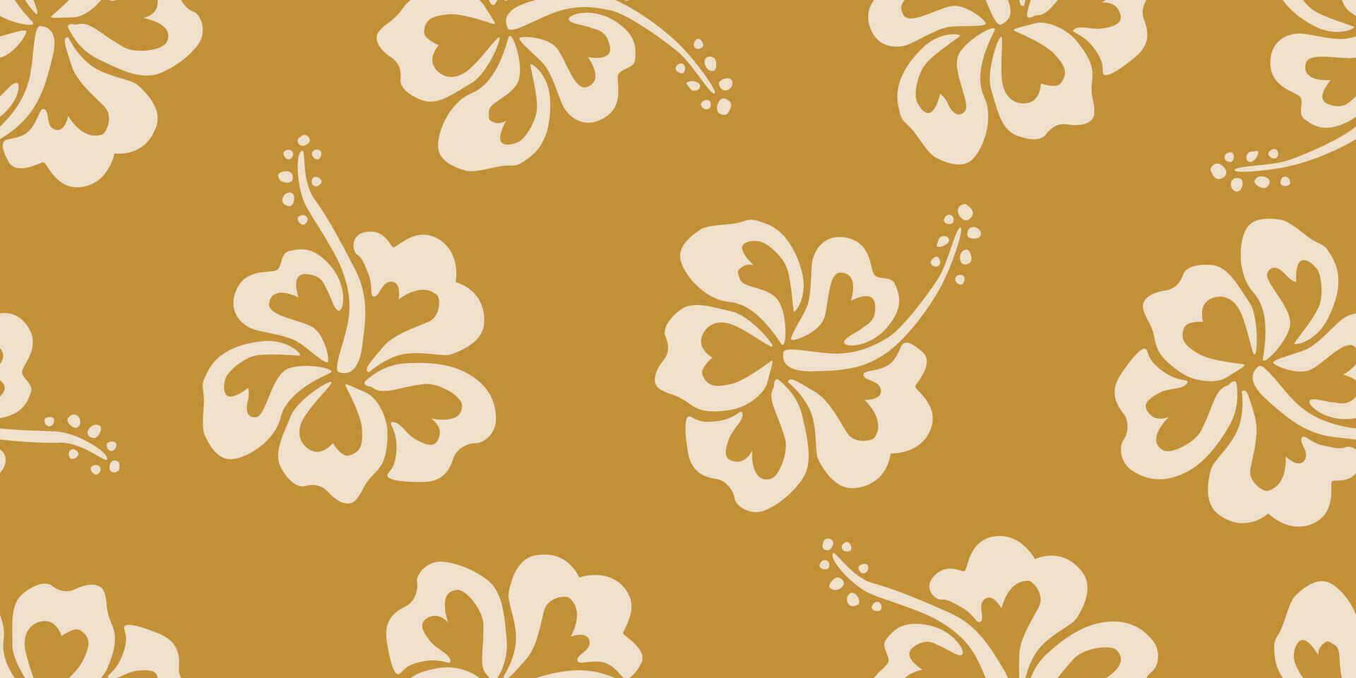 tropisch Blume Muster nahtlos, Silhouette von Hibiskus Blumen, Hand gezeichnet botanisch, Blumen- Blatt zum Frühling und Sommer- Zeit, natürlich Ornamente zum Textil, Stoff, Hintergrund, Hintergrund Design. vektor