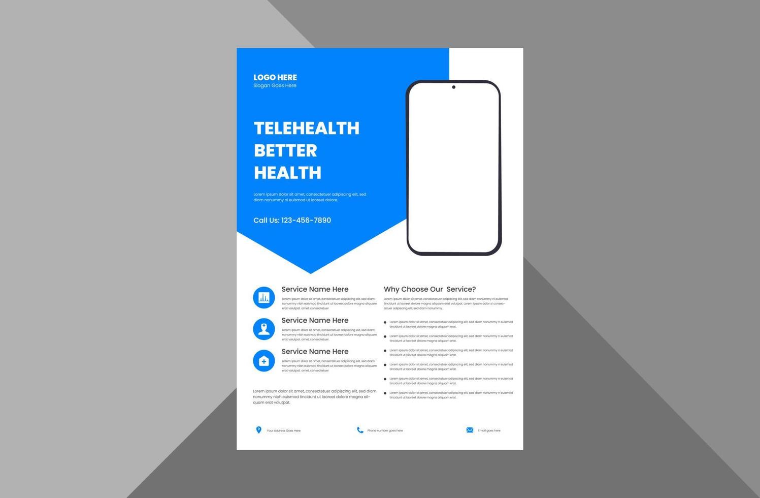 Entwurfsvorlage für Telemedizin-Flyer. Design-Vorlage für Online-Medizin-Leitfaden-Poster. A4-Vorlage, Broschürendesign, Cover, Flyer, Poster, druckfertig vektor
