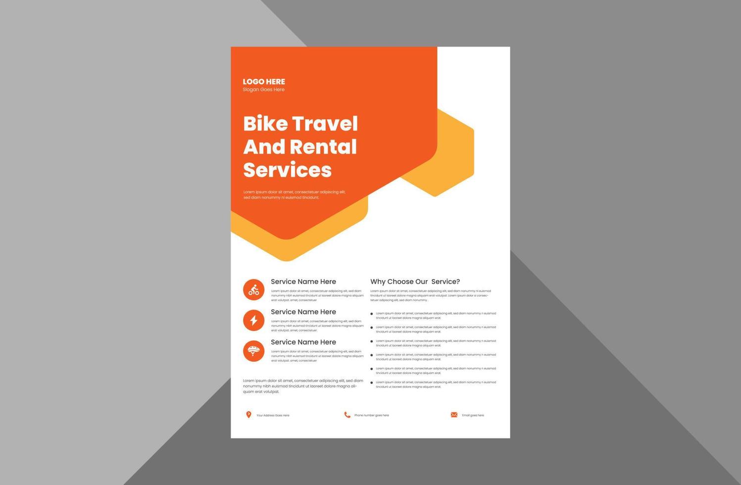 Entwurfsvorlage für Fahrradtour-Flyer. Fahrradverleih-Service-Plakat-Broschüre-Design. A4-Vorlage, Broschürendesign, Cover, Flyer, Poster, druckfertig vektor