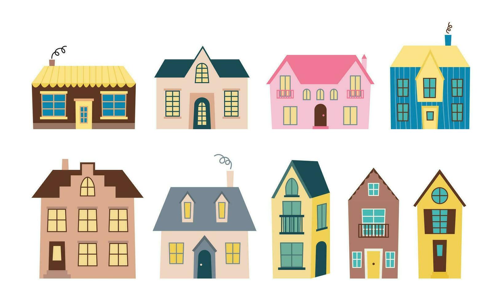 farbig winzig Häuser Vektor einstellen im skandinavisch Stil