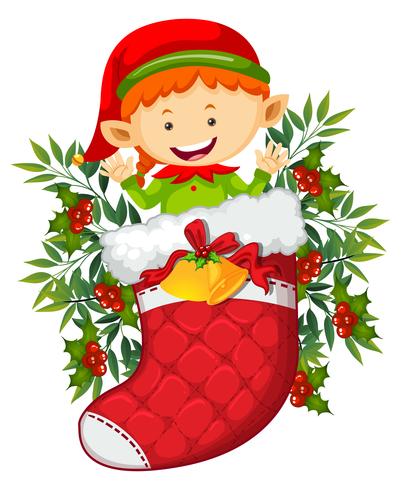 Weihnachtsthema mit Elfe in der roten Socke vektor