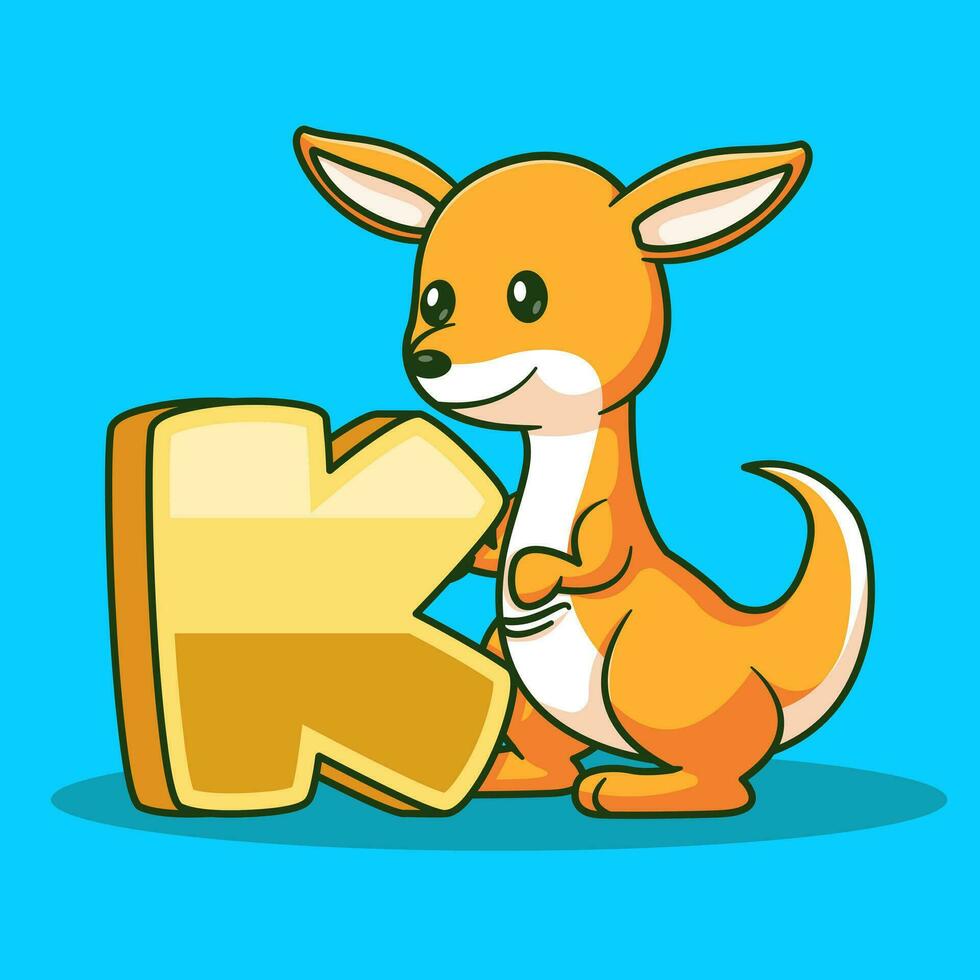 alfabet brev k för känguru tecknad serie vektor ikon illustration