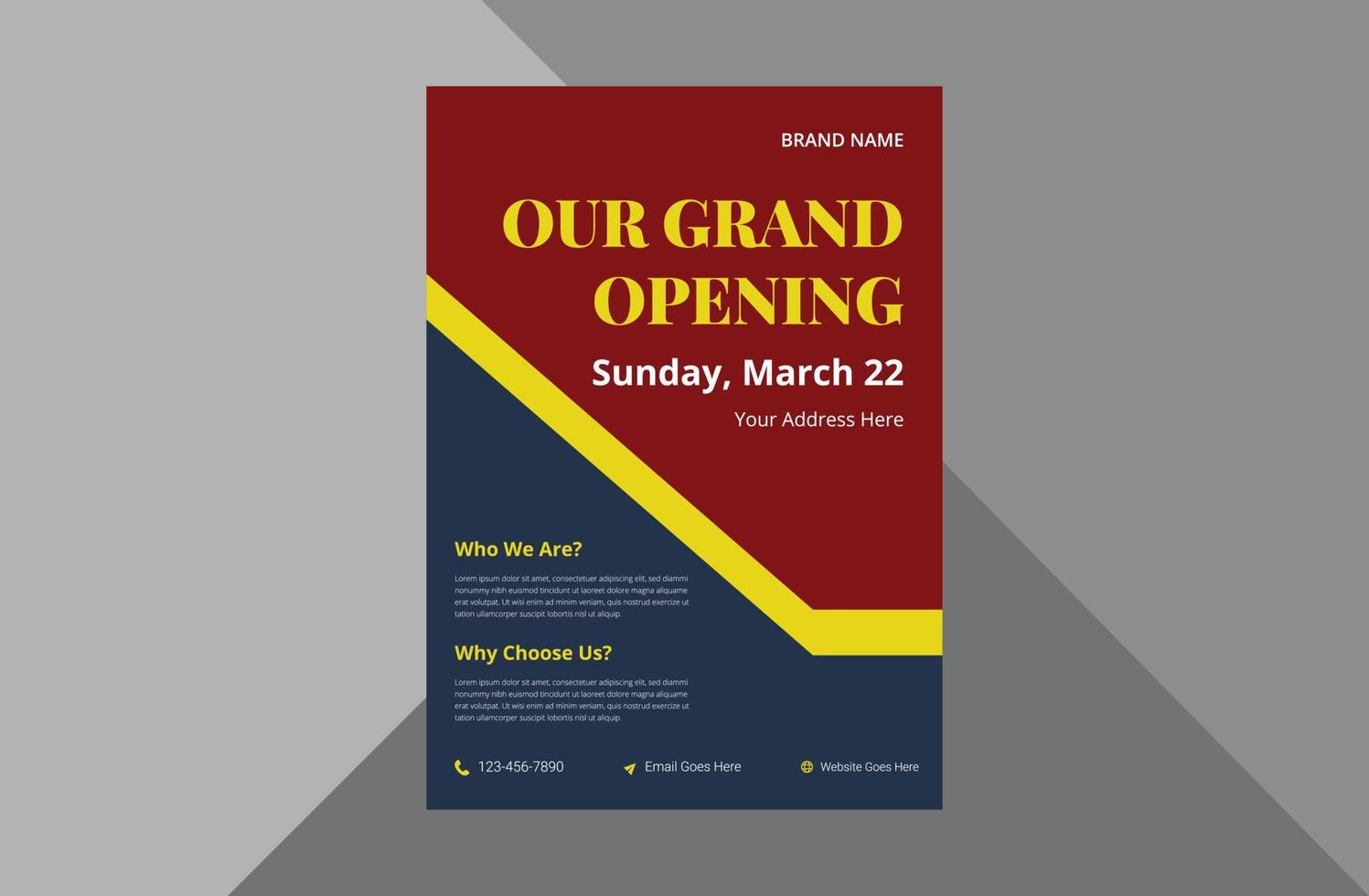 grand opening flyer designmall. ny butik som öppnar affischbladsmall. a4-mall, broschyrdesign, omslag, flygblad, affisch, tryckklar vektor